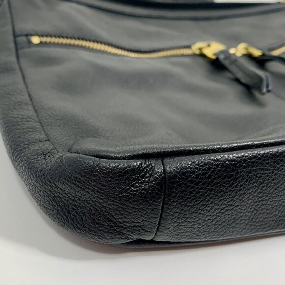 FOSSIL Black Pebble Leather Bag CROSSBODY MESSENGER SADDLE Two ZIP Front - Picture 6 of 16